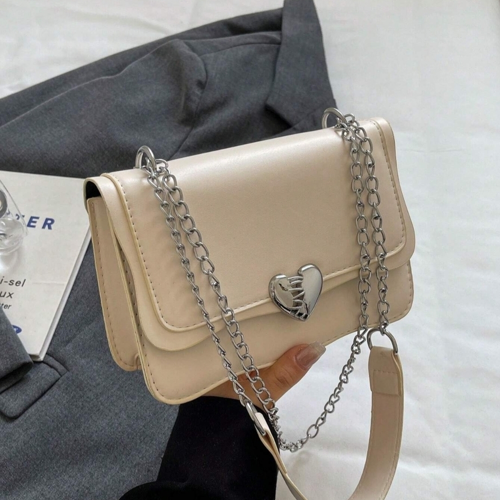 Beige Crossbody Shoulder Bag With Chain